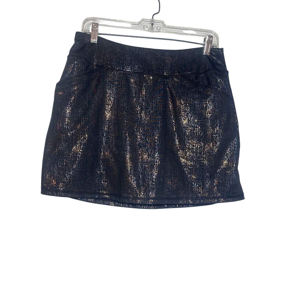 Lilly Pulitzer Sabbia Luxletic Skort Black Gold Metallic Foil Activewear Women M